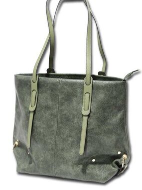 NWT! Tumbled Leather “Andria” Extra Soft Tote, Olive Green
